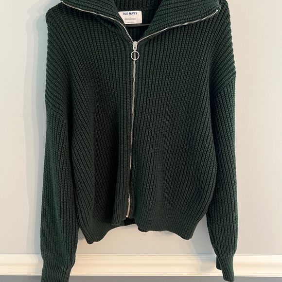 EUC Old Navy Dark Green Chunky Zip Up Sweater Jacket Size Large - Picture 1 of 7